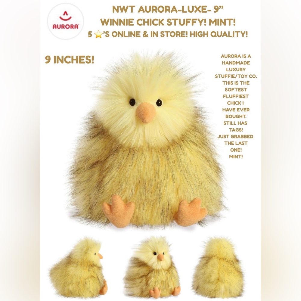 NWT AURORA HANDMADE LUXURY FLUFFY BABY CHICK! ABSOLUTELY ADORABLE & 9IN!